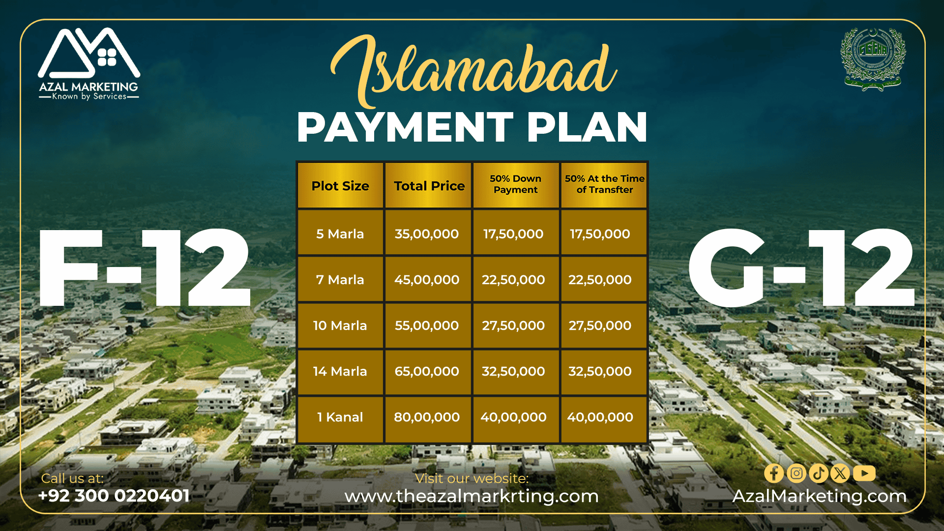 Sector F-12 Islamabad Payment Plan:
