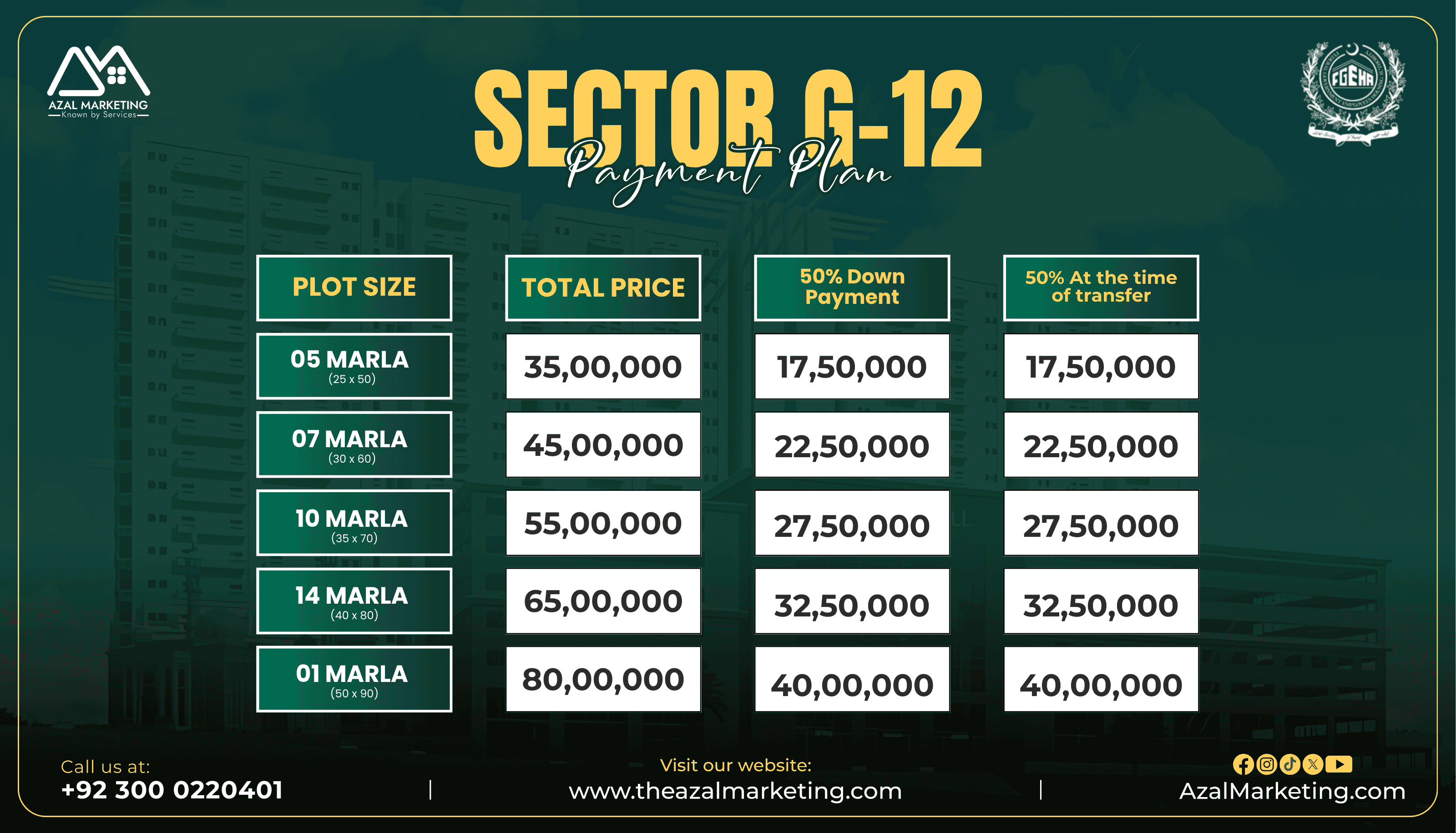 Sector G-12 Islamabad Payment Plan:<br />
