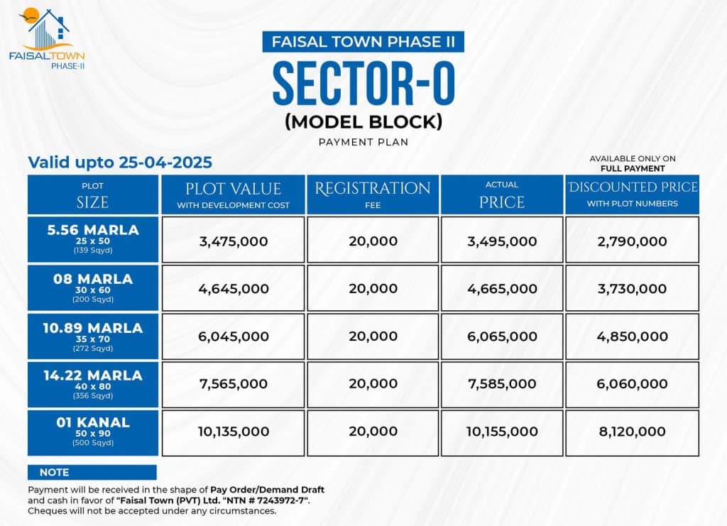 Faisal Town Phase 2 payment plan 